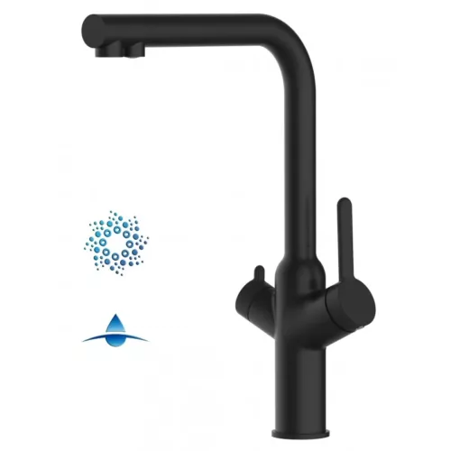3-wegkraan-gefilterd-water-messing-hoek-V-Mat-zwart